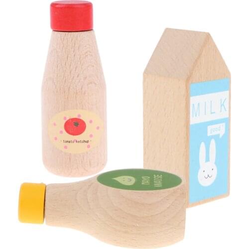 3Piece Childrens Wooden Condiments Bottle Play Food Kitchen Pretend Game Toy