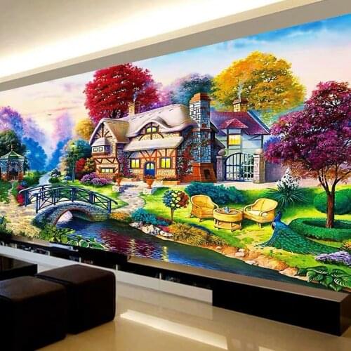 5D Diamond Painting Landscape DIY Diamond Embroidery Country House Full Round Cross Stitch Rhinestones Mosaic Gift Home Decor