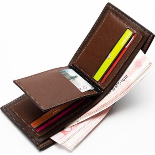 Baellerry New PU Leather Short Wallet For Men Money Clip Lychee Pattern Business Card Man Purse Two Fold Zippy Male Coin Purses