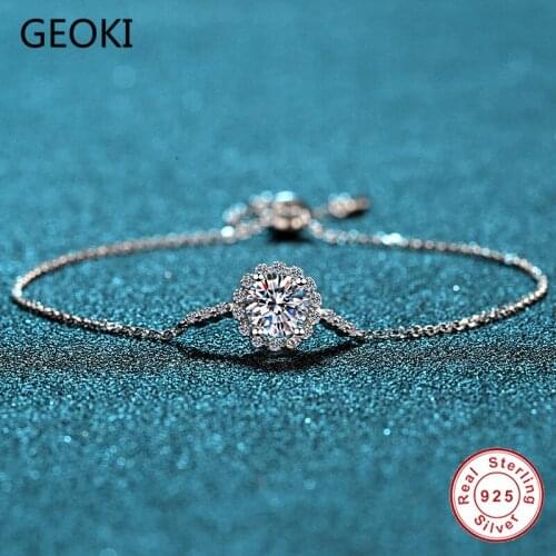 Geoki Passed Diamond Test 1 CT Perfect Cut Snowflake Moissanite Bracelet 925 Sterling Silver Diamond Bracelets Chain Jewelry