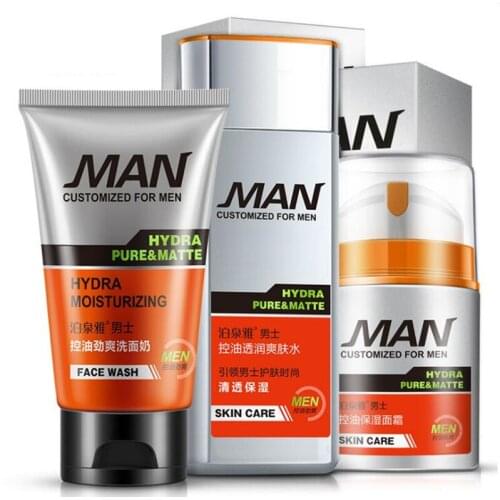 Brand MAN Face Care Makeup Set,Fashion Men Cosmetics Kit,Anti-wrinkle Concealer Oil-control Toner,Moist Face Cream Cleanser