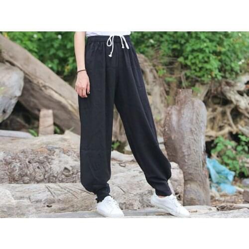 9color unisex black/blue/gray/khaki Cotton&linen martial arts trainig bloomers lay meditation tai chi trousers kung fu pants