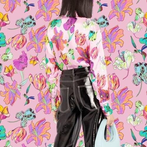 European G brand new spring/summer custom printed fabrics Rose lily pattern fabric factory shop support G logo customization