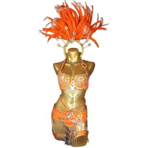 Customized Sexy Samba Rio Carnival Suit Women Luxury Belly Dance Costume Set Head Piece Bra Belt Arm Band Leg Band Necklace