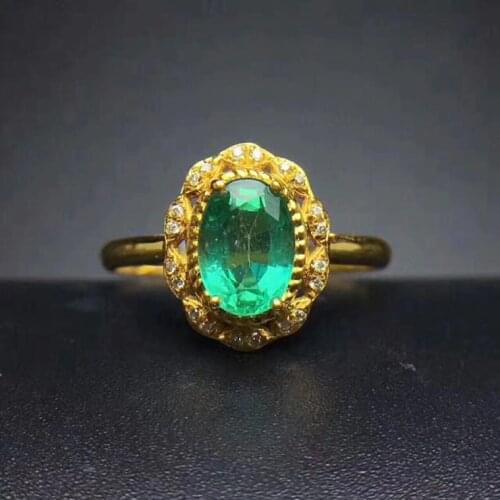 Emerald ring Free shipping Natural real emerald 925 sterling silver 4*6mm gemstone
