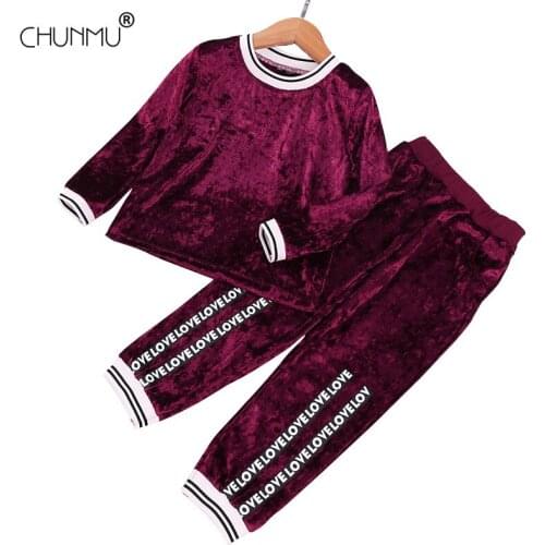Kids Casual Clothing Sets 2020 New Autumn Girls Golden Velvet Outfits Outdoor Sport Clothes Children Fashion Sets Tops Pants