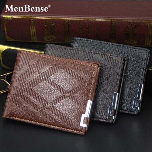 MenBense Men Casual Short Wallets Stripe Card Holder Money Bag Bifold Handbag Clutch Bag Mini Walets Pu Leather Female Purse