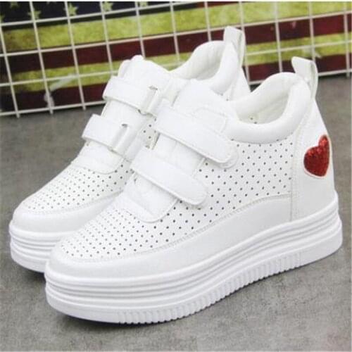 Hidden Heels White Platform Wedges Sneakers Women Shoes High Top PU Leather Tenis Feminino Casual Basket Femme