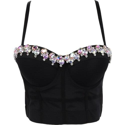 Summer Off Shoulder Cropped Sexy Corset Tops Women 2020 Beading Diamond Crop Top To Wear Out Night Club Push Up Camis DB1029