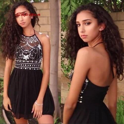 Little Black Short Homecoming Dresses Women Crystal Girl Plus Size 8th Grade Semi Prom Cocktail Formal Graduation Dress