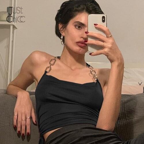 Justchicc Halter Drill Solid Short Tops For Women 2021 Square Collar Shiriring Summer Party Tank Top Backless Black Cropped