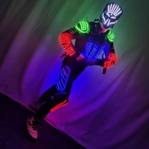P46 Dj club stage show led robot suit men bar performance dress led armor clothes rave show outfit colorful led light dress wear