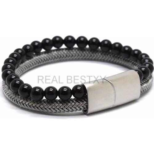 Real Bestxy custom logo Natural Stone Steel Wire Bracelets for men 7A Class Agates Beads Bracelets for Gifts Wholesale bangles