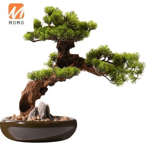 New Chinese Artificial Bonsai Pine Handmade Welcome Pine Bonsai Welcome Pine Soft Decoration Model Room Study Zen Ornament