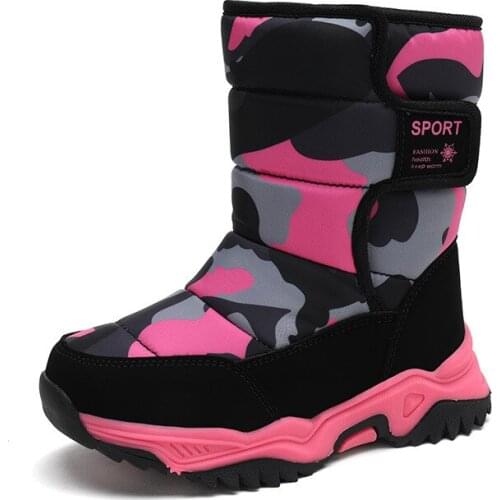 New Children Snow Boots Girls Winter Boys Thick Plush High Boots Student Waterproof Warm Shoes Kids Baby Non-Slip 03