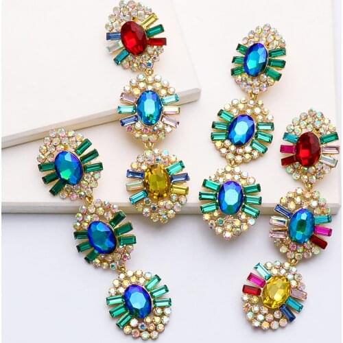 Wholesale Long Geometric Pendant Earrings New Colorful Crystal Hanging Drop Earrings Za Women Vintage Big Pendientes Jewelry