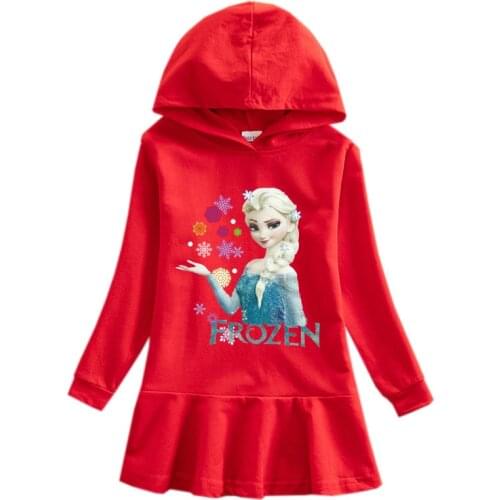 Disney Frozen Pullover Dress Cartoon Rainbow Girls Dresses Childrens Long Sleeve Hooded Dress Disney Princess Clothing