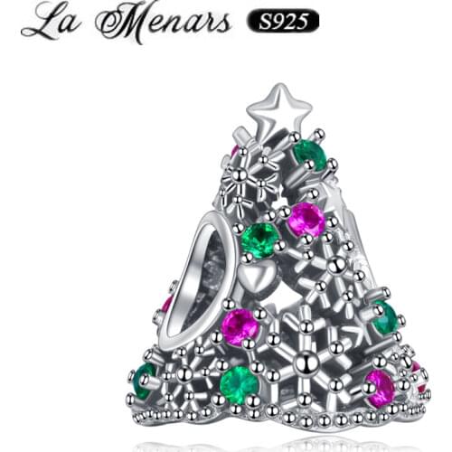 La Menars New Christmas Tree Bead Fit Original Pandora Charm Bracelet Genuine 925 Sterling Silver For Women Jewelry DIY Making