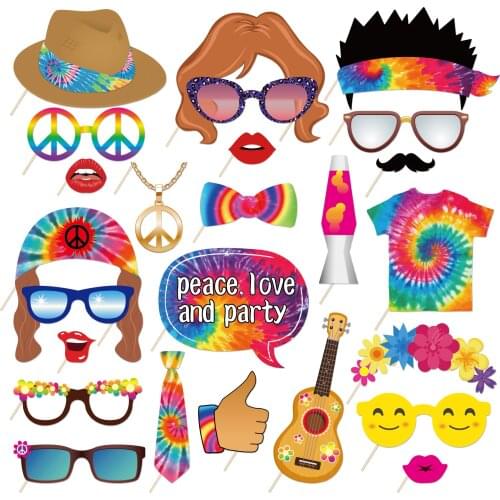PZ224 25pcs/set Special Tie-dye Color Carnival Party Theme Birthday Photo Booth Props for Holiday Hawaii Summer Party Supplies