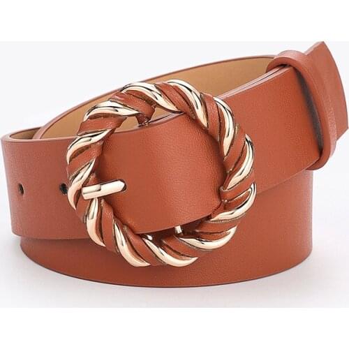 Leather Belt for Women Fashion Jeans Classic Retro Simple Round Buckle Dress Belt Punk Female Waistband