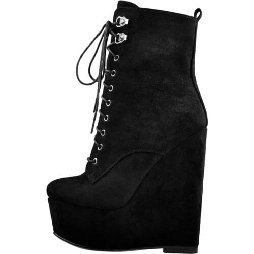 Richealnana Womens Wedge Side Zipper Flock Ankel Booties Fashion High For Wedding Party Dress women Winter Boots Plus Size