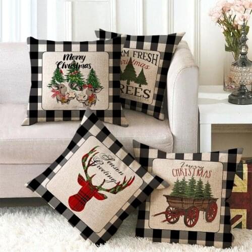 Christmas Sofa Bedroom Cushion Cover 45*45cm Merry Christmas Cartoon Printed Letter Polyester Decorative Pillowscase Cover Decor