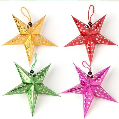 Christmas Decoration Three-dimensional Laser Five-pointed Stars Ceiling Decoration Hanging Paper Star Mall Scene Ornaments