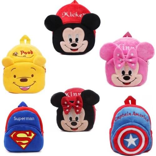 Disney Backpack Student School Bag Mickey Mouse Plush School Bag Minnie Pooh Little School Bag Childrens Kindergarten School Ba