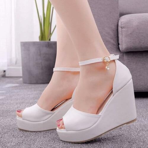 LIHUAMAO summer women wedges sandals ankle strap open toe platform square heel casual fashion sandals wedding shoes