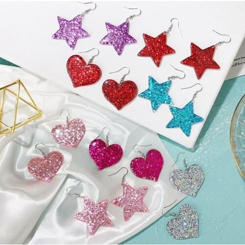New Acrylic Colorful Acetate Love Five-pointed Star Pendant Earrings For Women Exaggerated Personality Shiny Charm Ear Jewelry