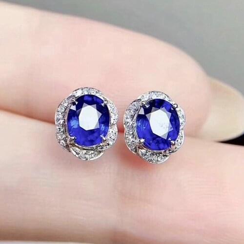 Chic Small Flower Blue Crystal Sapphire Gemstones Diamonds Stud Earrings for Women White Gold Silver Color Fashion Fine Jewelry