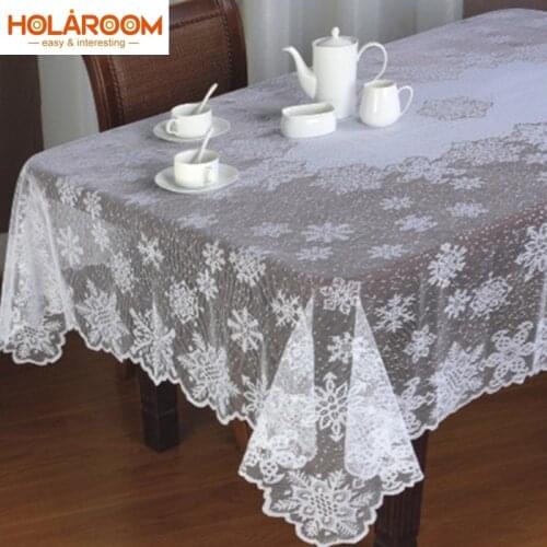 1 pc Round/Rectangle Tablecloth White Lace Tablecloth Snowflake Pattern Wedding Dining Table Cover Home Christmas Party Decora