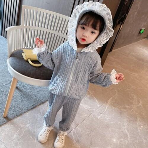 Lace Spring Autumn Children Clothes Baby Girls Coat+ Pants Kids Teenagers Tracksuit Sport Suits Outwear High Quality