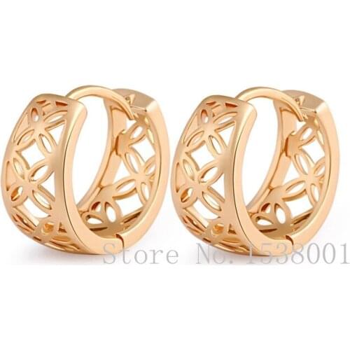 Vintage Hollow Huggie Earrings Yellow Gold Filled Womens Hoop Earrings