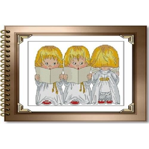 Top Quality Counted Cross Stitch Set Perfect Three Little Angels Angel Singing Christmas Choir Easter Songs Reading
