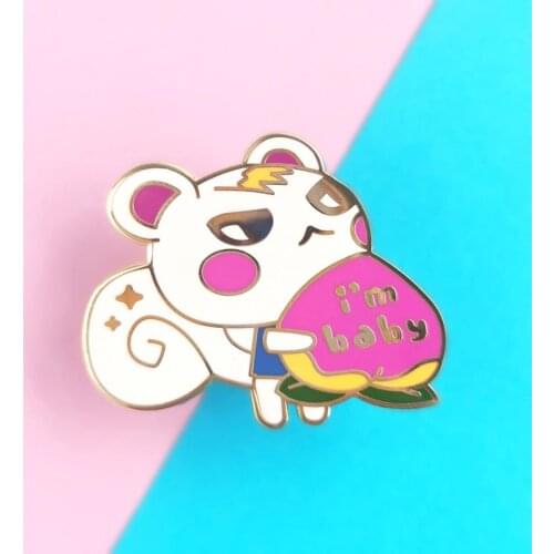 Animal Crossings I'm Baby Peach Marshal Enamel Pin New Horizon Cute Cartoon Squirrel Lapel Badge Brooch Fashion Accessories Gift