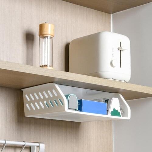 Under Table Storage Box Punch-Free Plastic Wall Mount Storage container Good Adhesive Drawer Style Household Products