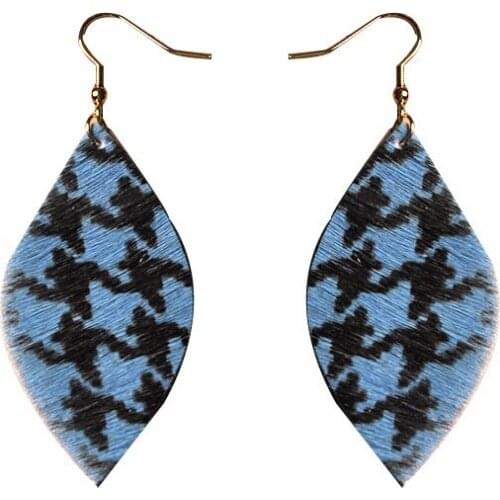 ZWPON Plover Grain Print Genuine Leather Earrings for Women Thousand Bird Pattern Leather Oval Earrings Jewelry Wholesale