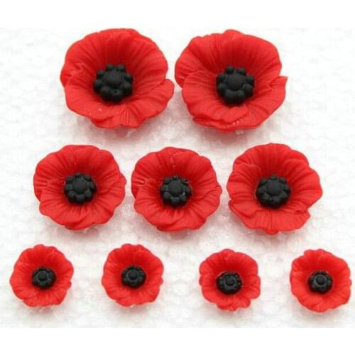 100pcs Artificial Resin Poppy Flower Flatback Embellishment Miniature Artificial Flower 12-23mm Jewelry Accessory Home Decor
