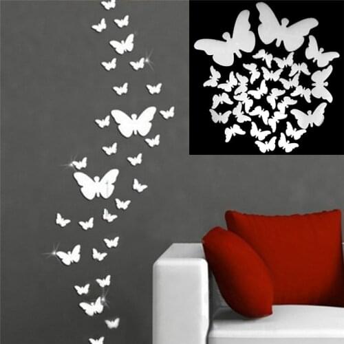 12pcs 3D Mirrors Butterfly stickers decoration Wall Stickers Decal for bedroom living Room Wedding Decor Home Deco wall paper