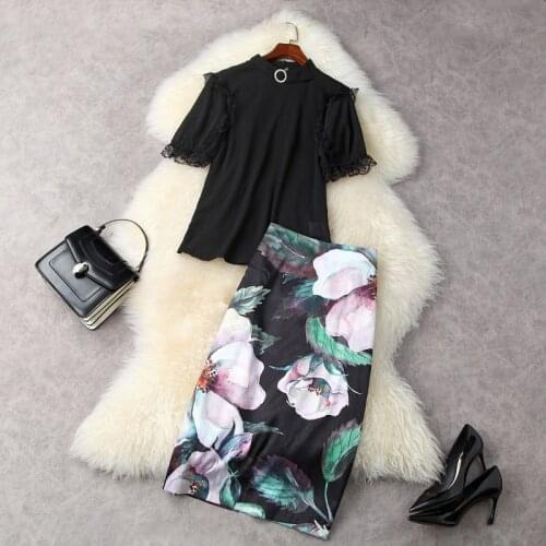2021 Short-sleeved Shirts with Standing Collars Printed Skirt Fashion Suits European and American Womens Wear for Spring