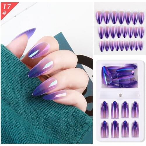 24pcs Gradients Wear Long Paragraph Fashion Manicure Patch False Nails Save Time Wearable Nail Patch SK88