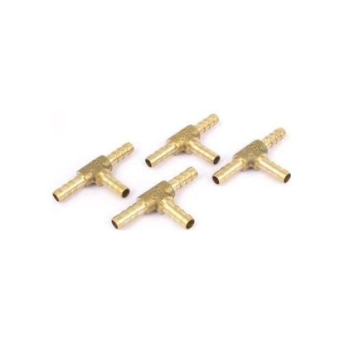 4 Pcs Brass T-Shape 3 Ways Hose Barb Fitting Adapter Coupler Connector 6mm Dia