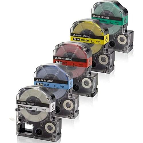 5Pcs 9mm Label Maker Tape Label Maker Black on White/Red/ Blue/Yellow/Green Label Tape for Epson/KingJim Printer