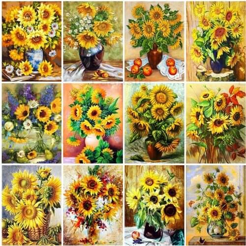 Retro Brilliant Sunflower 5D Diy Full Diamond Painting Home Decoration Mosaic Stickers Rhinestone Embroidered Wall Art Picture