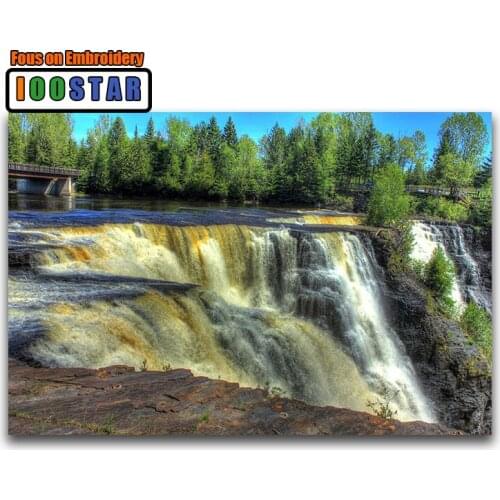 Full Round Diamond embroidery Cross stitch waterfall DIY 3D Diamond mosaic natural tree Full Square Diamond painting landscape