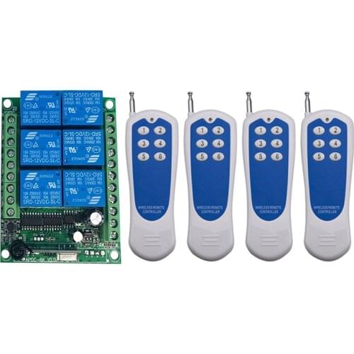 DC 12V 24V 6 CH Channels 6CH RF Wireless Remote Control Switch Remote Control System 6CH 10A Relay Receiver+6 Button Transmitter