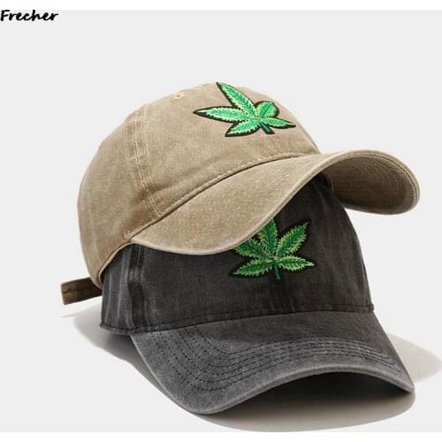 2021 Washed Embroidery Maple Leaf Baseball Cap Cotton Snapback Hats for Men Women Hip Hop Fitted Baseball Caps Outdoor Sun Caps