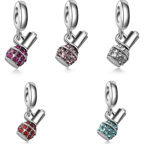 New Fashion Rhinestone Perfume Bottle Pendant DIY Beads Suitable for Original Pandora Charm Bracelet Ladies Jewelry Making Gifts