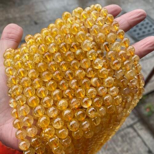 Citrine 6/8/10mm Natural Gemstone Smooth Loose Round Beads Yellow Citrine Stone Beads For Jewelry Making DIY Strand 15